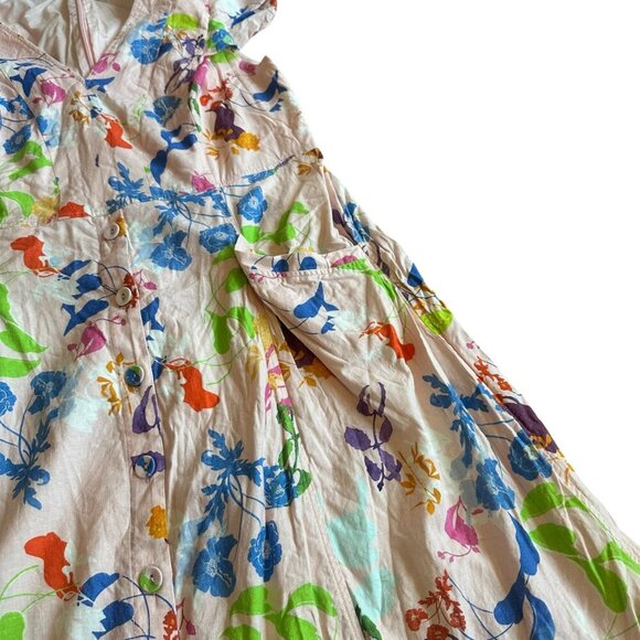 Tanya Taylor Light Pink Colorful Floral Print Dress Midi Short Sleeve Size 18 - Picture 5 of 12